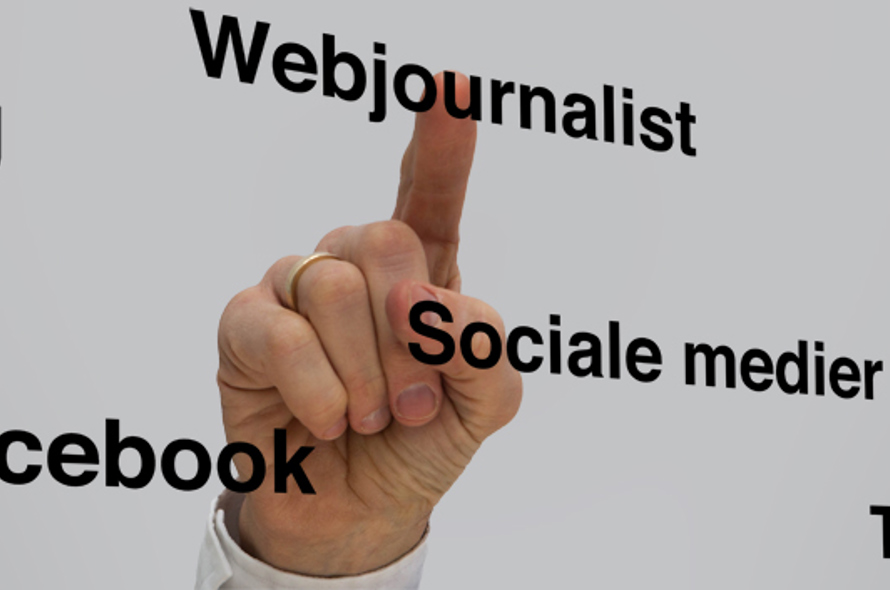 En hånd peger op mod ordet Webjournalist En hånd peger op mod ordet Webjournalist